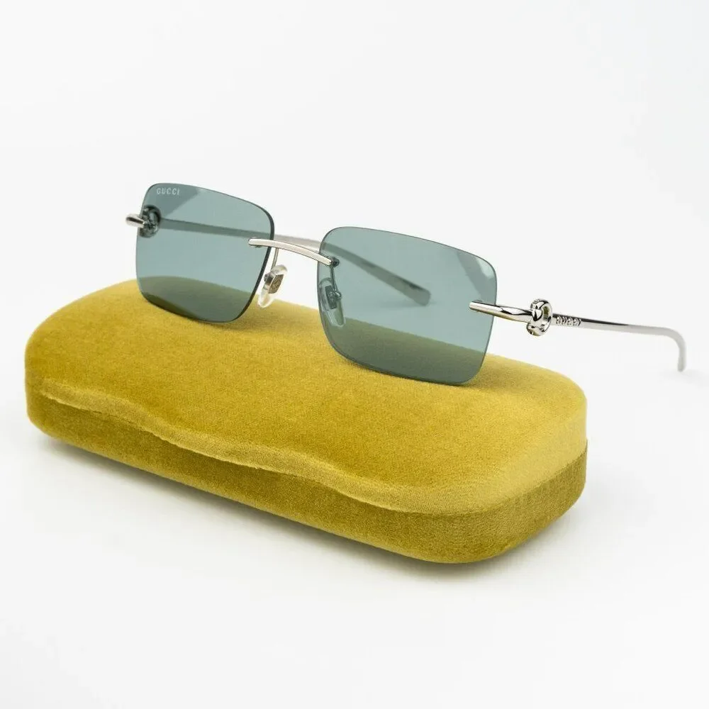 Gucci Men Sunglasses Silver Green Mirror Rectangle GG1703S 002 BRAND NEW